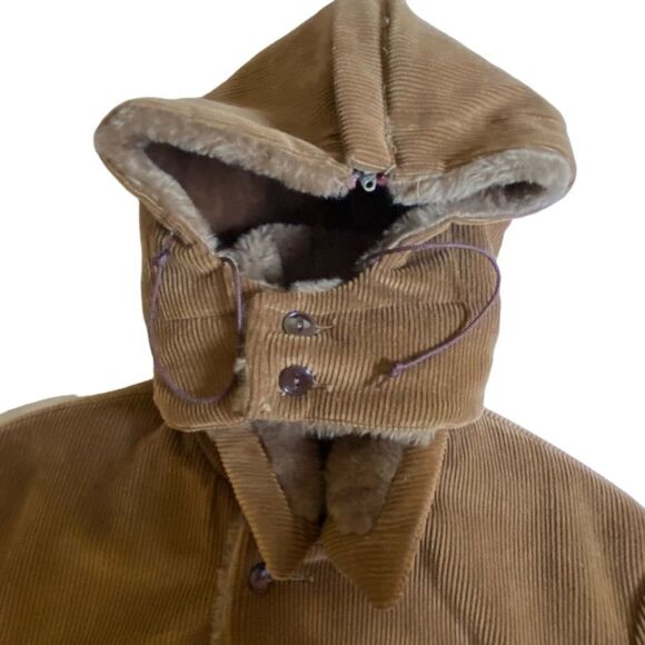 Vintage House of Peerless Heavy Corduroy Jacket Coat Men's 42 Brown/Tan Faux Fur - Picture 6 of 16